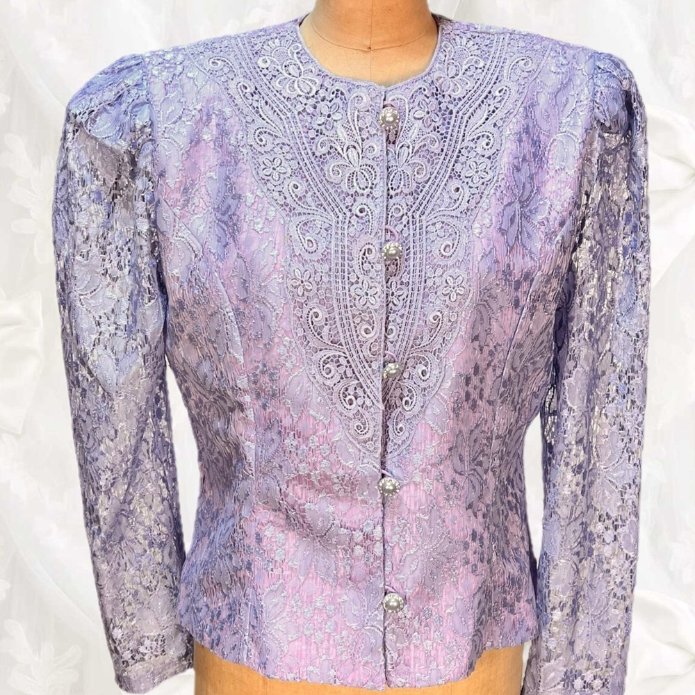 VINTAGE lilac lace‎ fancy elegant waistcoat bodice jacket formal dressy floral